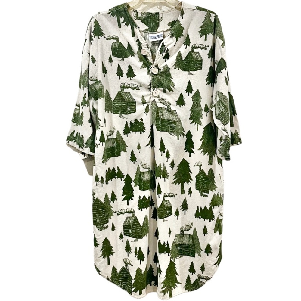 Vintage Michigan Rag Co. Log Cabin Sleep Shirt Nightgown Pajamas Size S …